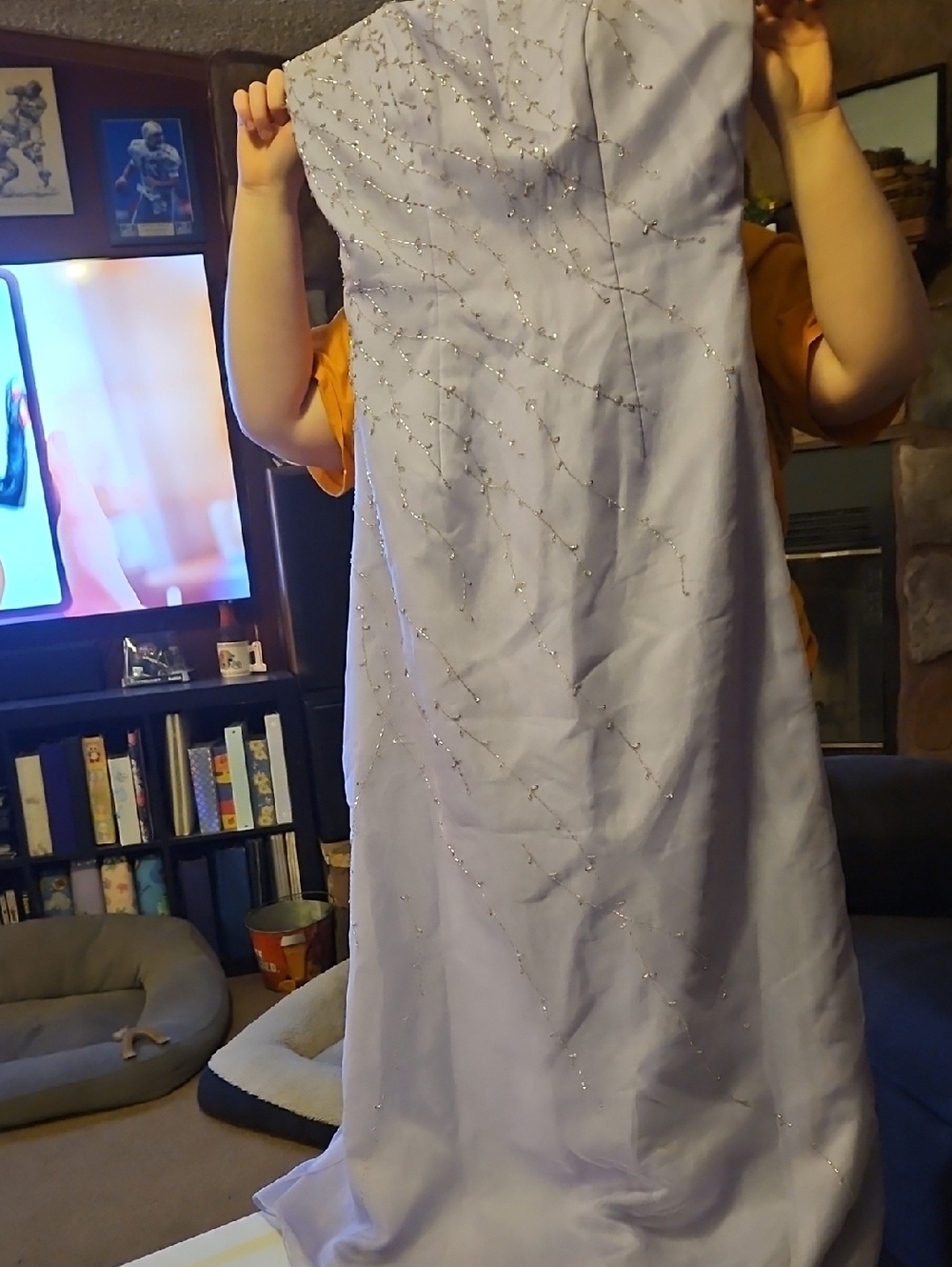 Strapless Lavender Prom Dress with Beaded Accents